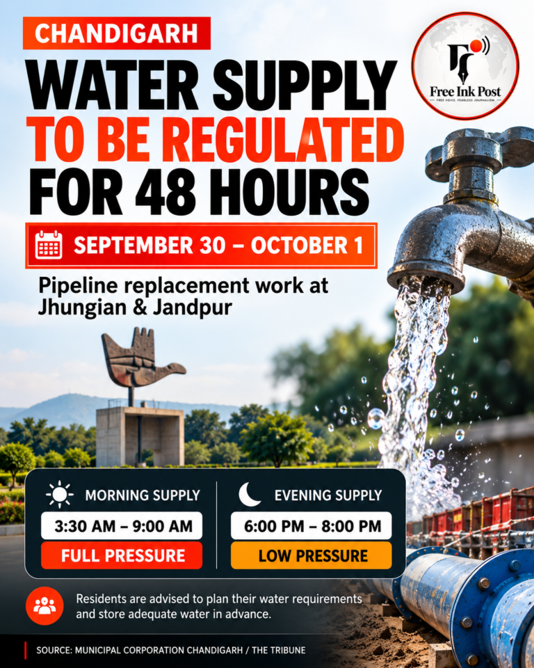 Chandigarh Water Supply to Be Regulated for 48 Hours on September 30 and October 1